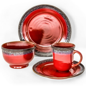 Better Homes & Gardens Painted Canyon 16 Pieces Dinnerware Set, Red