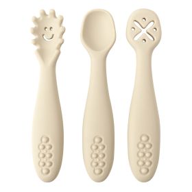 3 Silicone Spoons And Forks Baby Cutlery (Option: 004beachsand)